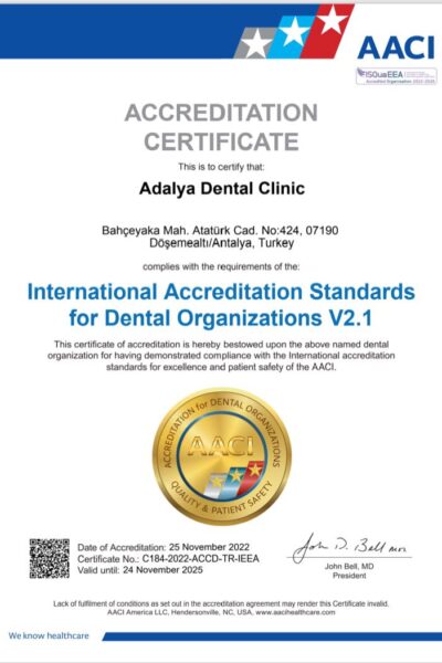 adalya dental clinic aaci certificate